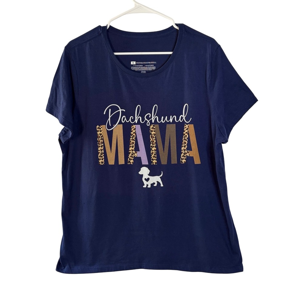 Gildan Dachshund Mama Graphic T-Shirt Navy Blue Leopard Print Dog Lover XL